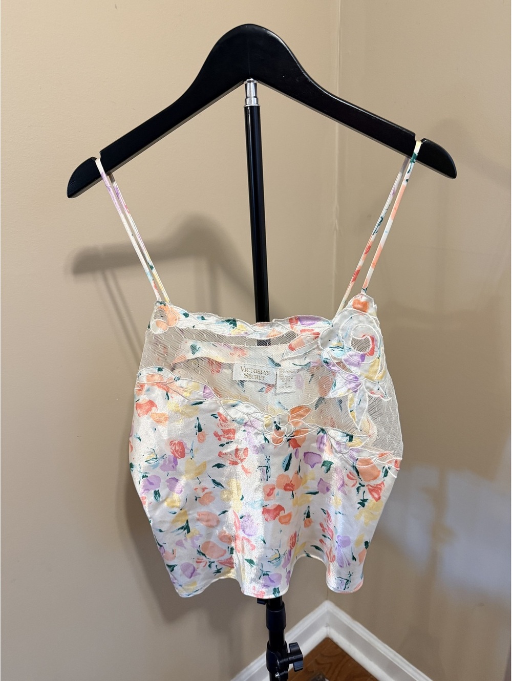 Vintage Victoria's Secret Gold Label Floral Satin Lace Cami S
